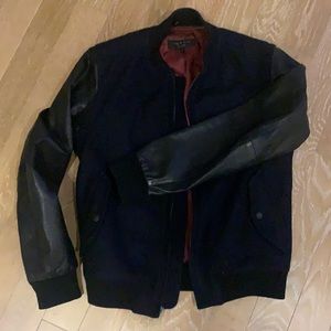 Rag and Bone wool and leather jacket, dark navy body with black leather sleeves